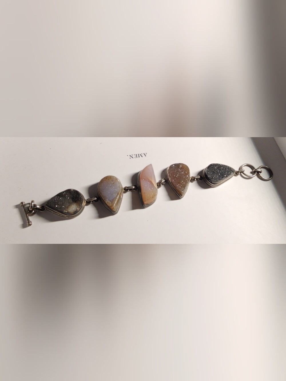 Sterling Silver 925 Druzy Stone Link Bracelet